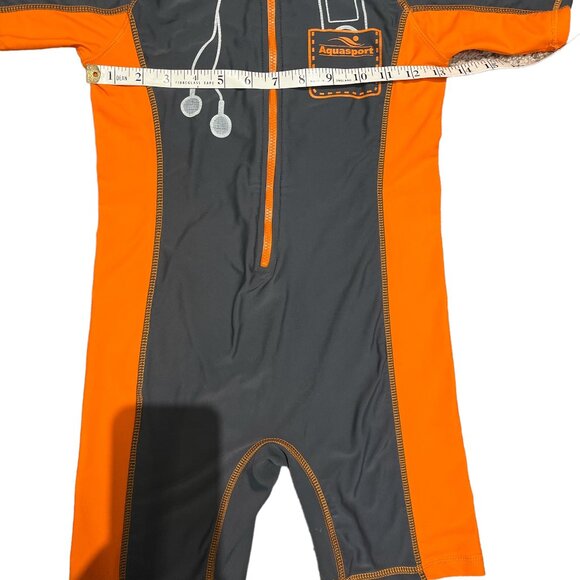 AQUASPORT One Piece Child's Swim Suit Size 10 Grey Orange Sun Protection - Picture 11 of 13